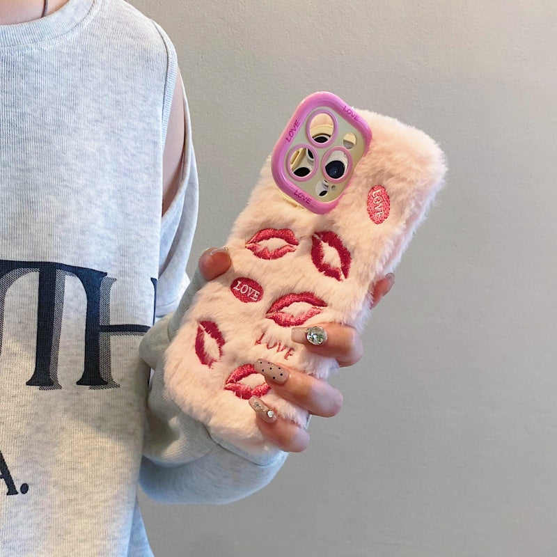 White Multi-Lips Plush iPhone Case