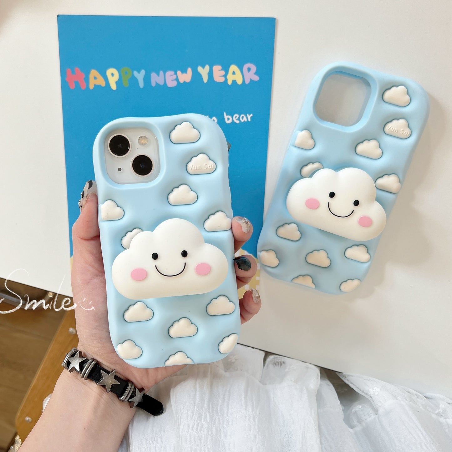 Cute White Cloud Stand Sky Blue iPhone Case