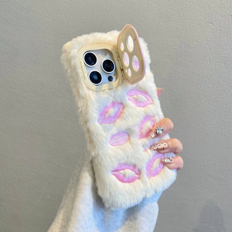 White Multi-Lips Plush iPhone Case