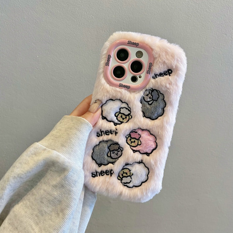 Cloud-Like Softness!Light Pink Plush Sheep iPhone Case