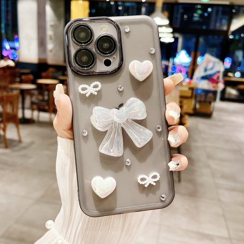 Black Elegant Bow Heart Pearl iPhone Case