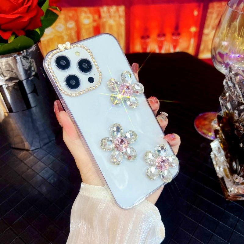 Glittering Large Rhinestones Five-petal Flower iPhone Case