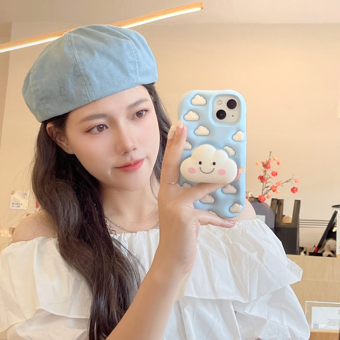 Cute White Cloud Stand Sky Blue iPhone Case