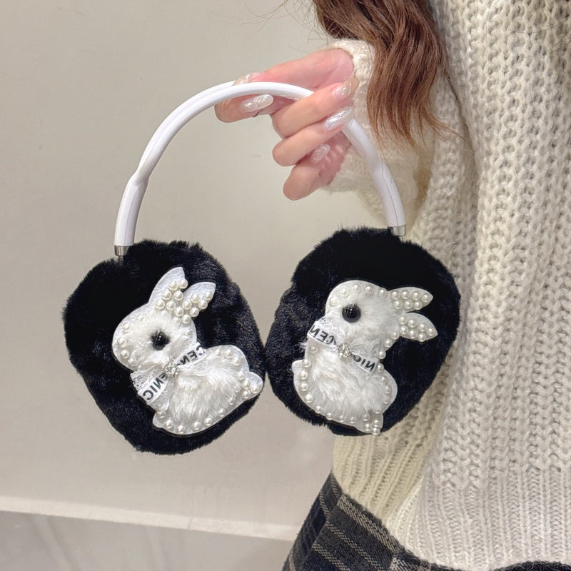 Pearl Bunny Plush Black AirPods Max Case