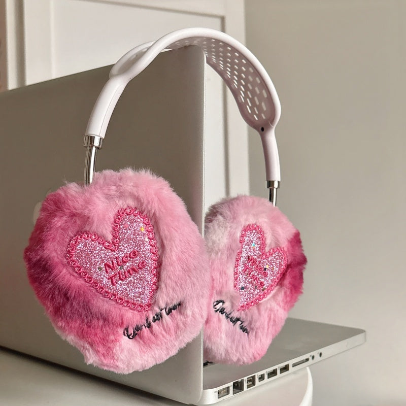 Glitter Heart Plush Gray AirPods Max Case