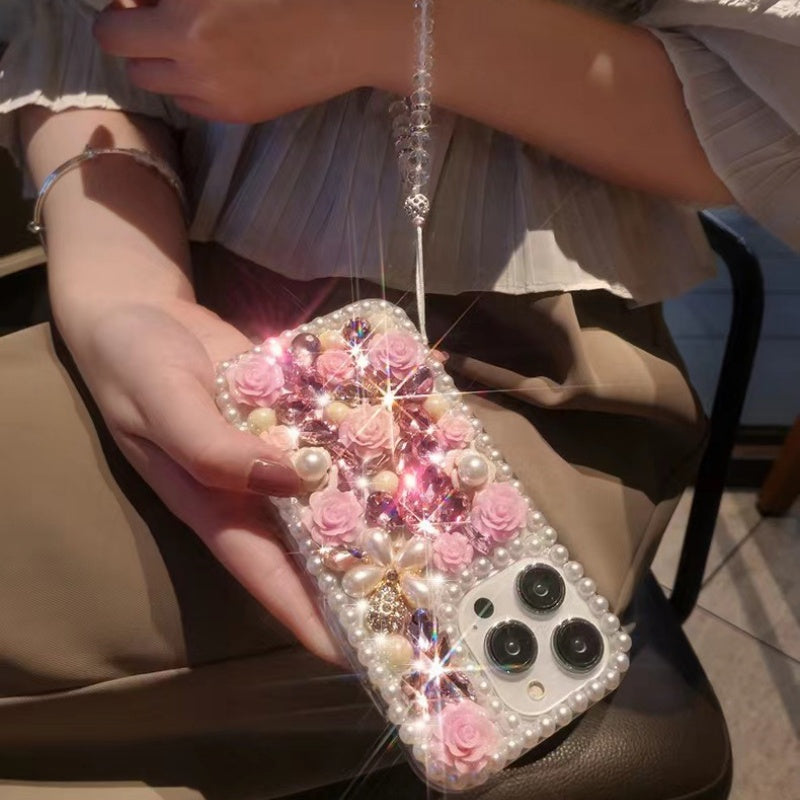 Chanel-Style Pearl & Rhinestone Floral iPhone Case