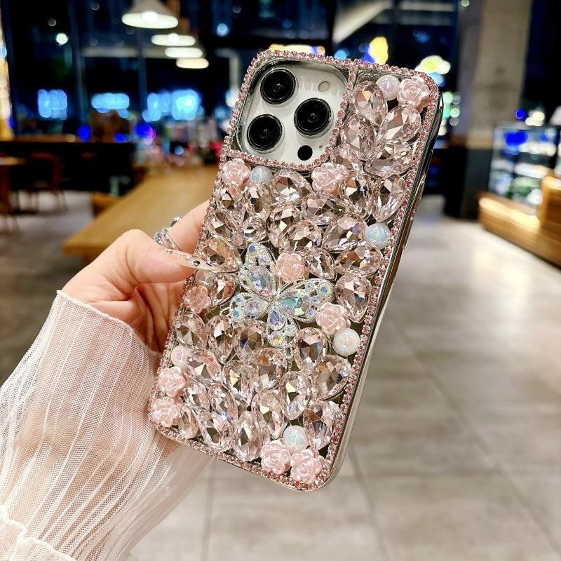 Sparkling Rhinestones Butterfly Flowers iPhone Case