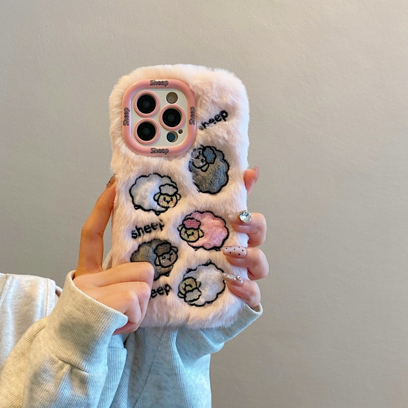 Cloud-Like Softness!Blue Plush Lamb iPhone Case