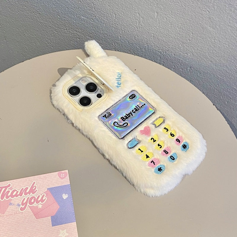 White Retro Handset Plush iPhone Case