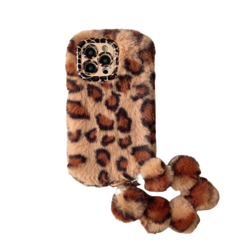 Wild & Chic!Brown Leopard Print Plush iPhone Case With Free Wristlet