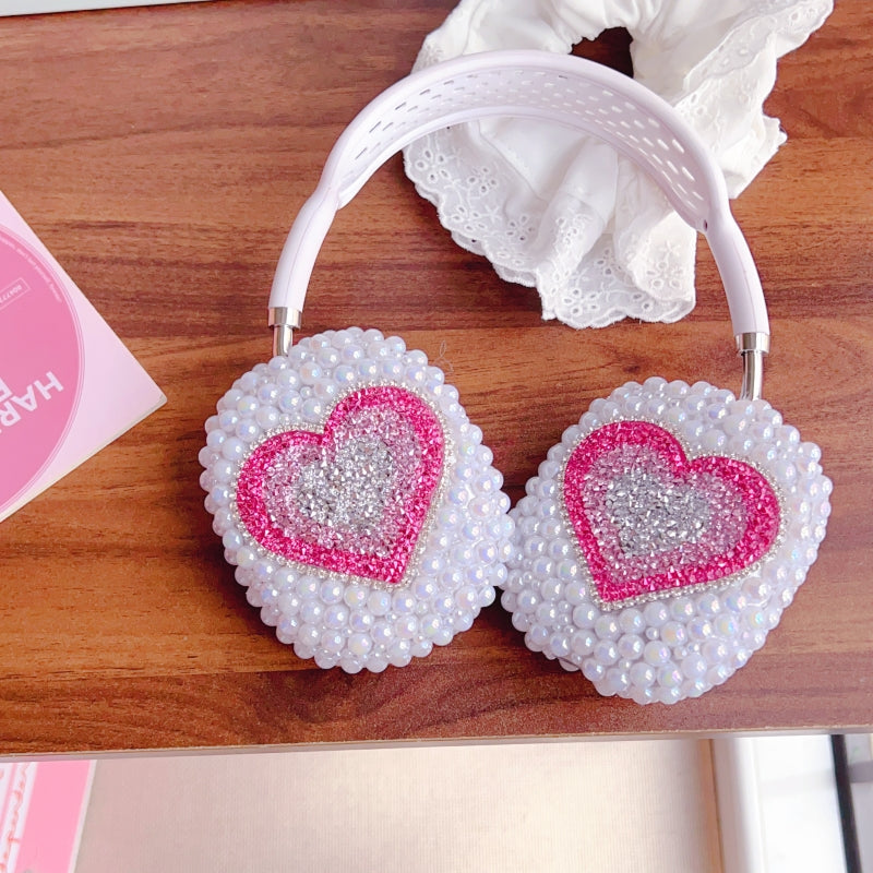 Sparkling Rhinestones Heart-shaped Pearl Iridescent AirPods Max Case