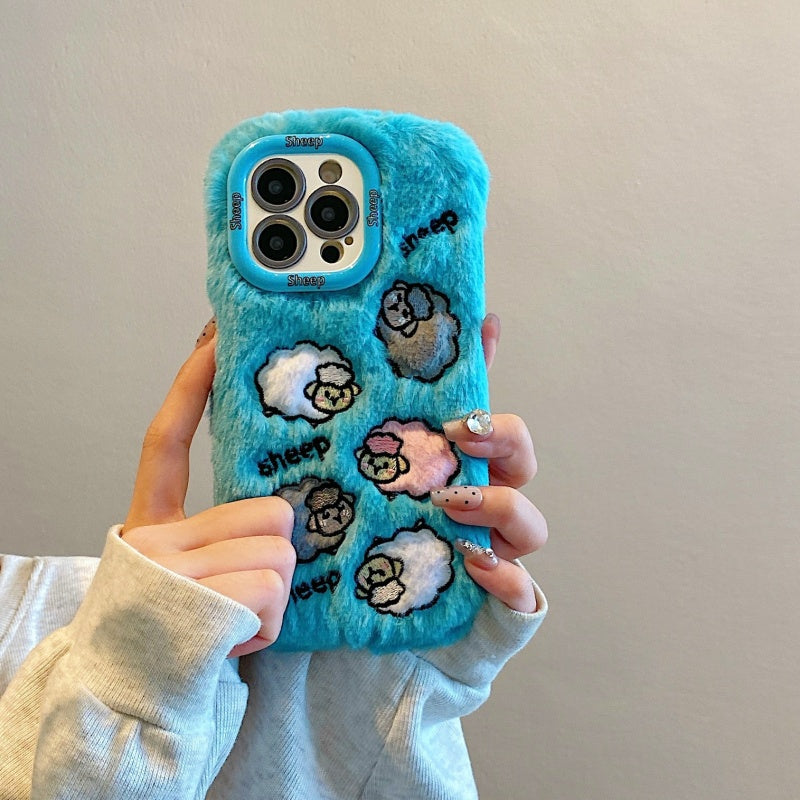 Cloud-Like Softness!Light Pink Plush Sheep iPhone Case