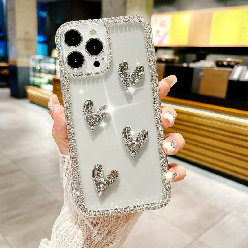 Glittering Electroplated Heart Rhinestones iPhone Case