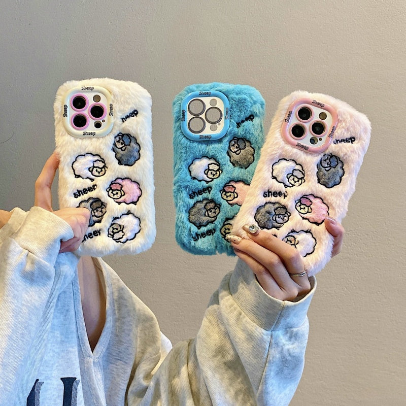 Cloud-Like Softness!Blue Plush Lamb iPhone Case