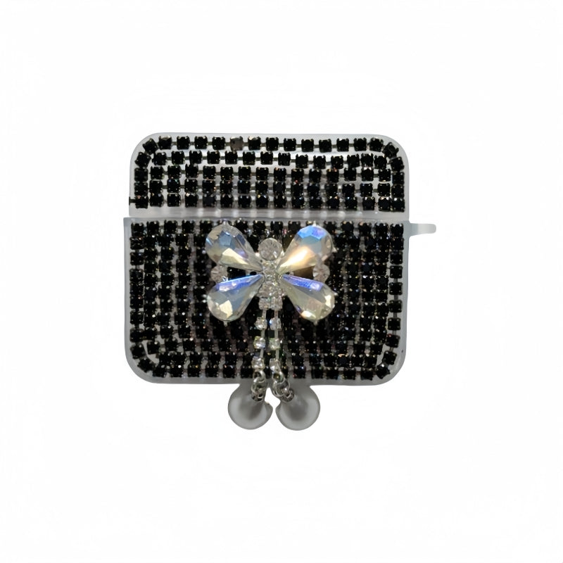 Black Teardrop Rhinestone Butterfly AirPods Case