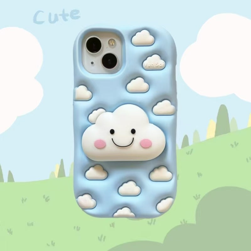 Cute White Cloud Stand Sky Blue iPhone Case
