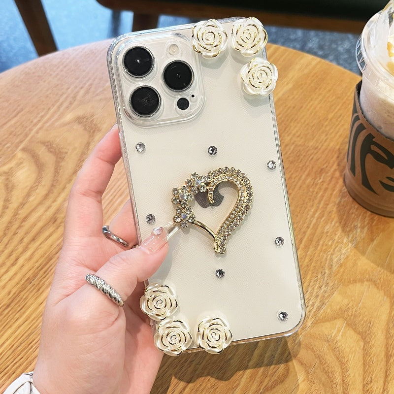 Elegant Flower Rhinestone Heart iPhone Case