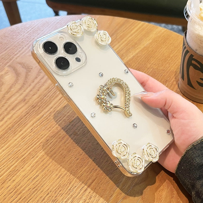 Elegant Flower Rhinestone Heart iPhone Case