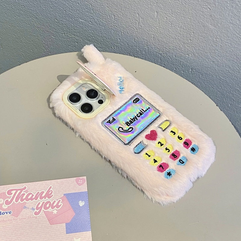 White Retro Handset Plush iPhone Case