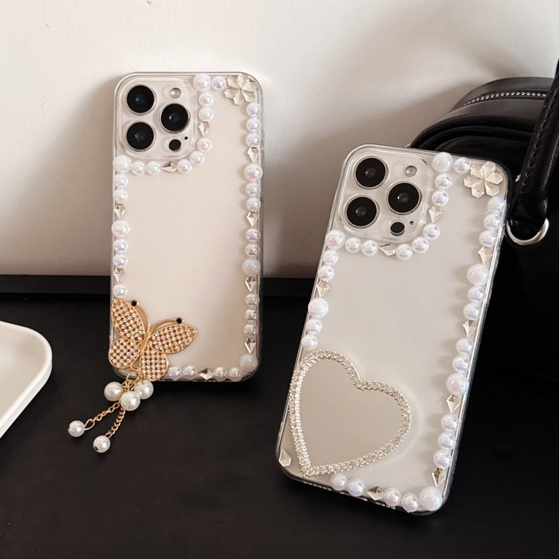 Elegant Pearl Heart Mirror iPhone Case