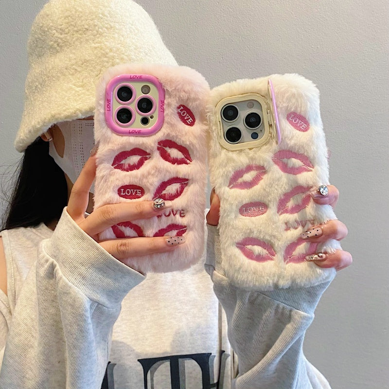 White Multi-Lips Plush iPhone Case