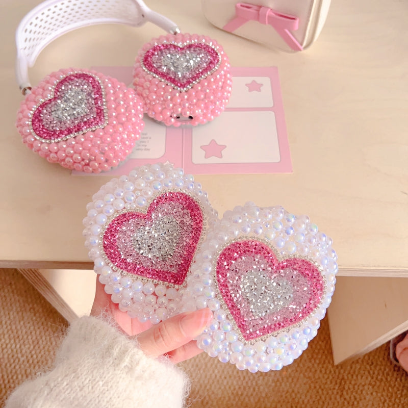 Sparkling Rhinestones Heart-shaped Pearl Iridescent AirPods Max Case