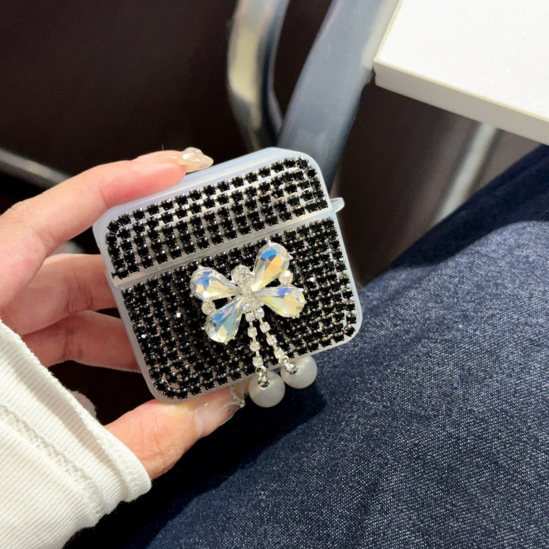 Black Teardrop Rhinestone Butterfly AirPods Case