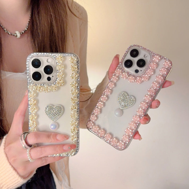 Bloom With Love!Flowers & Heart Pearl iPhone Case