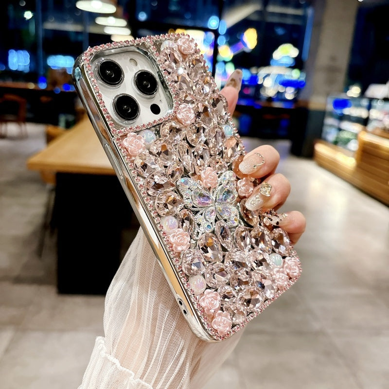 Sparkling Rhinestones Butterfly Flowers iPhone Case