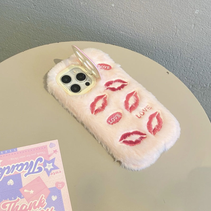 White Multi-Lips Plush iPhone Case