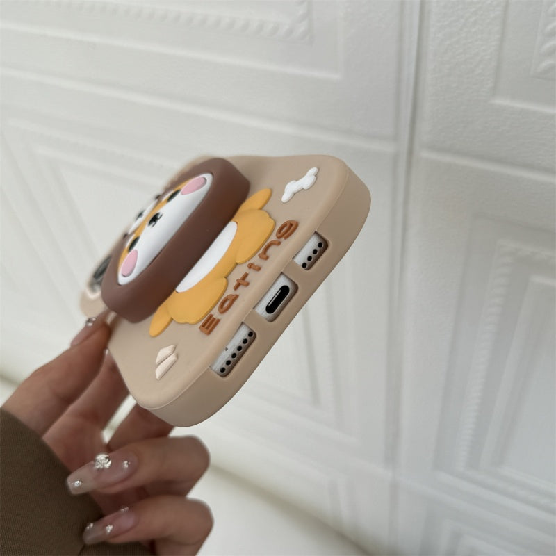 Bear-Hat Shiba Inu Stand & Fish iPhone Case