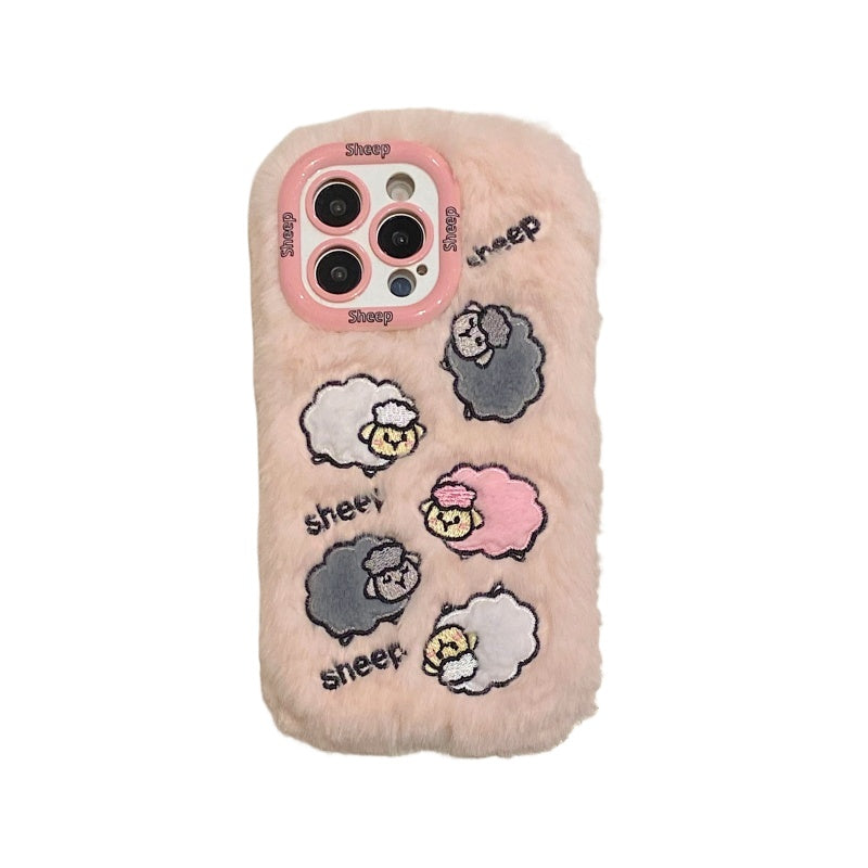 Cloud-Like Softness!Light Pink Plush Sheep iPhone Case