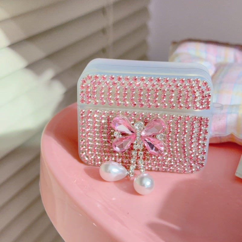 Black Teardrop Rhinestone Butterfly AirPods Case