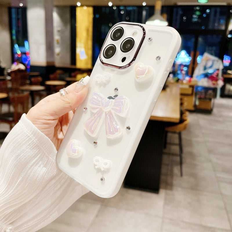 Pink Elegant Bow Heart Pearl iPhone Case