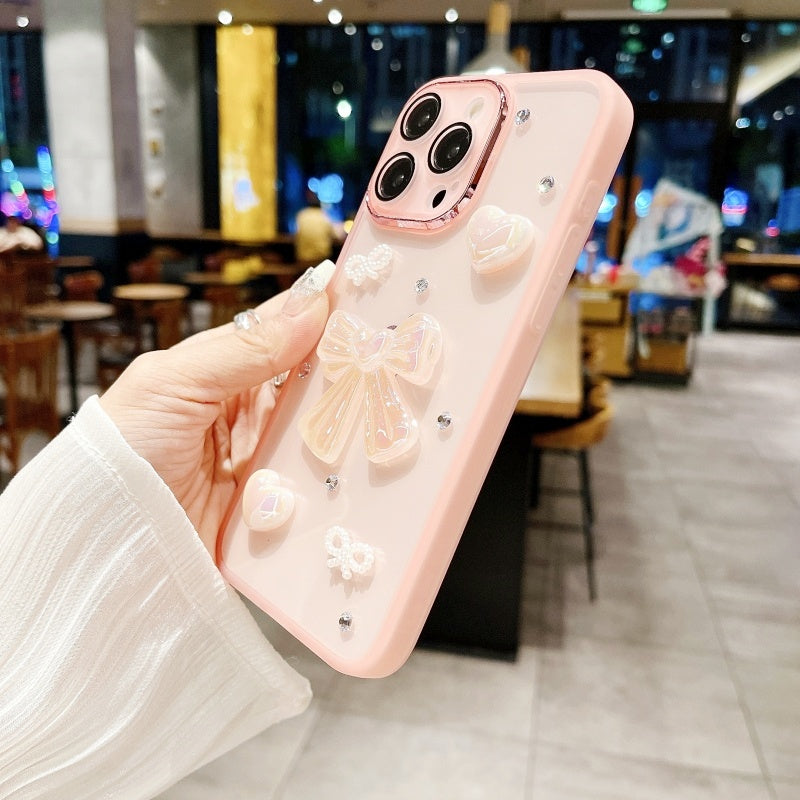 Black Elegant Bow Heart Pearl iPhone Case