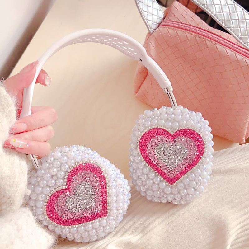 Sparkling Rhinestones Heart-shaped Pearl Iridescent AirPods Max Case