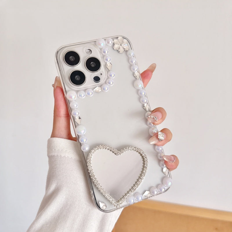Elegant Pearl Heart Mirror iPhone Case