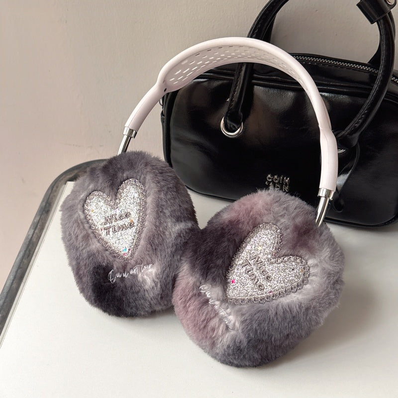 Glitter Heart Plush Gray AirPods Max Case