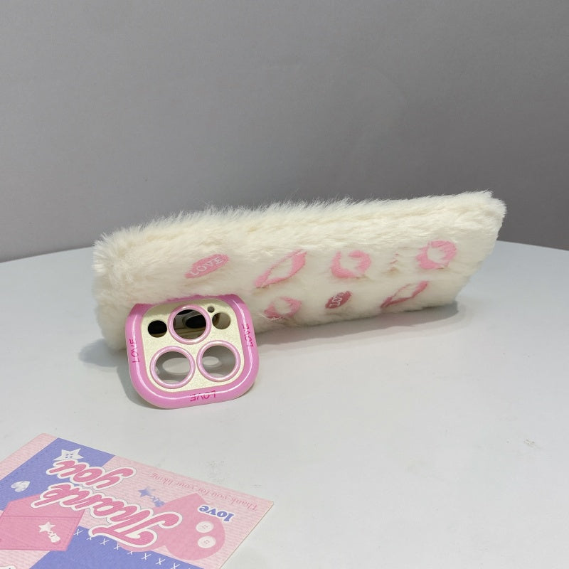 White Multi-Lips Plush iPhone Case