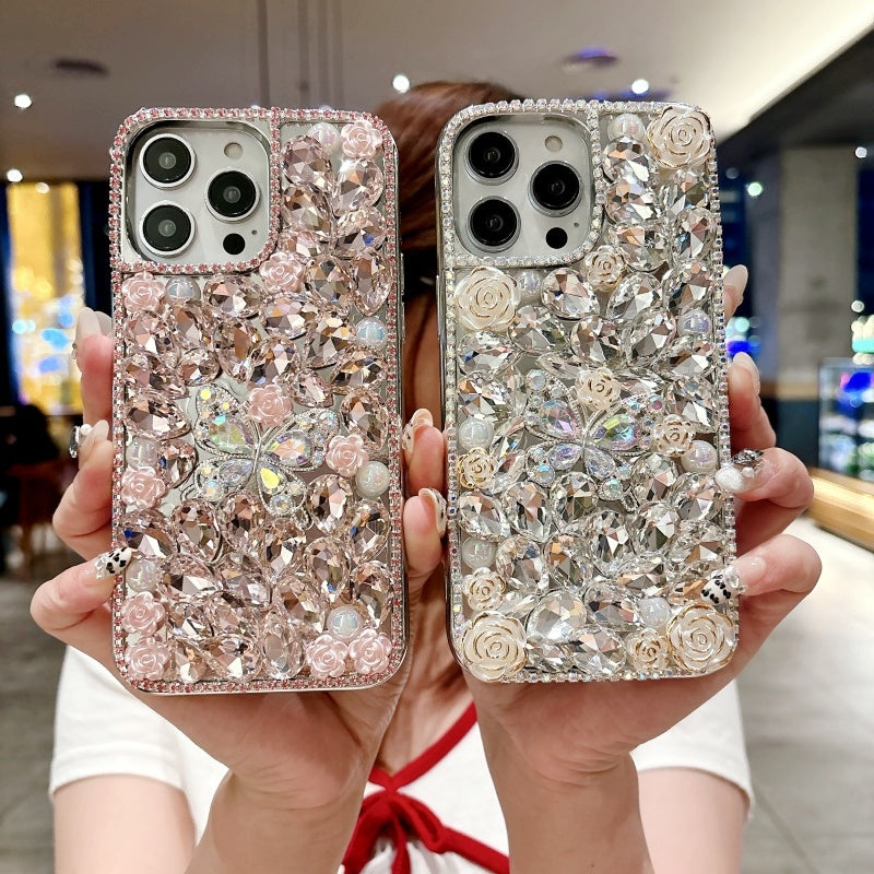 Sparkling Rhinestones Butterfly Flowers iPhone Case
