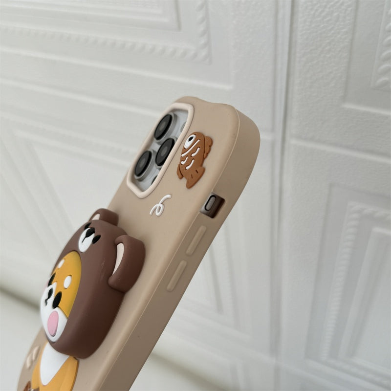Bear-Hat Shiba Inu Stand & Fish iPhone Case