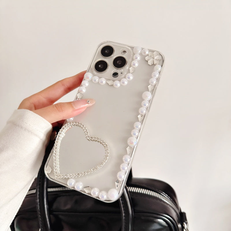 Elegant Pearl Heart Mirror iPhone Case