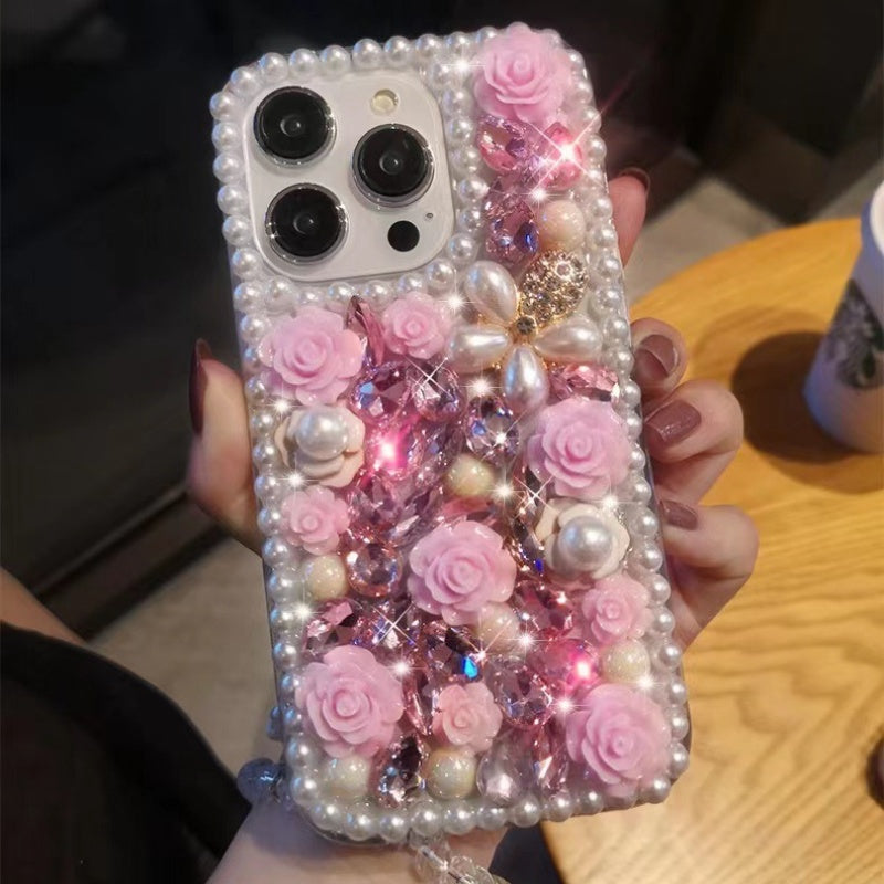 Chanel-Style Pearl & Rhinestone Floral iPhone Case