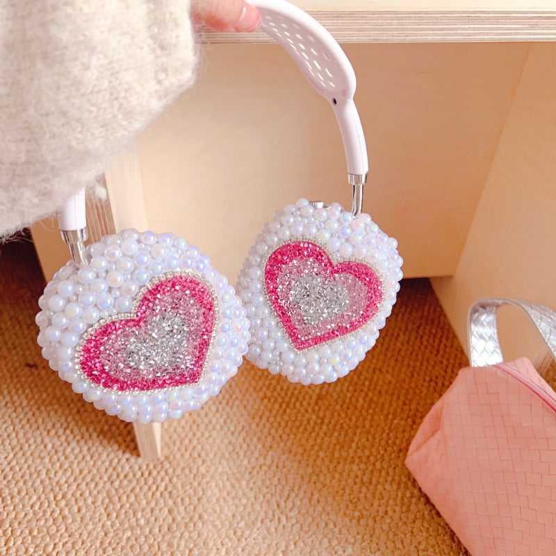 Sparkling Rhinestones Heart-shaped Pearl Iridescent AirPods Max Case