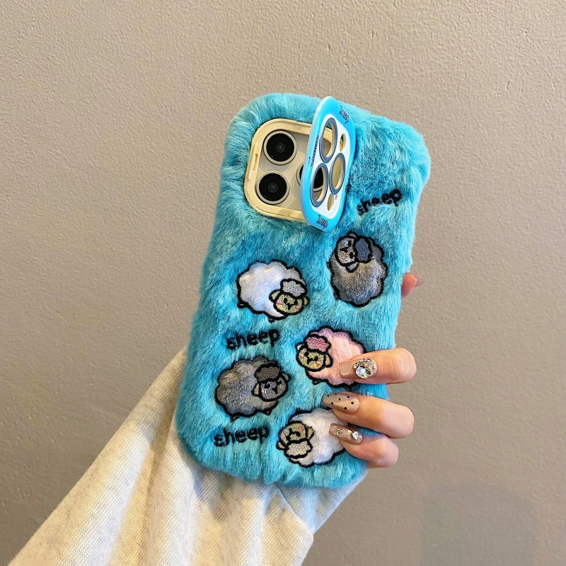 Cloud-Like Softness!Light Pink Plush Sheep iPhone Case
