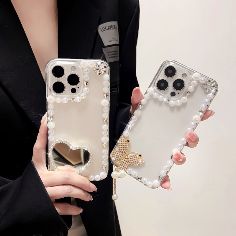 Elegant Pearl Heart Mirror iPhone Case