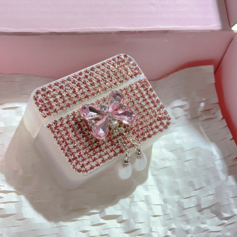 Black Teardrop Rhinestone Butterfly AirPods Case