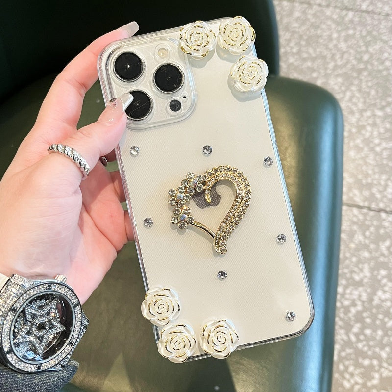 Elegant Flower Rhinestone Heart iPhone Case