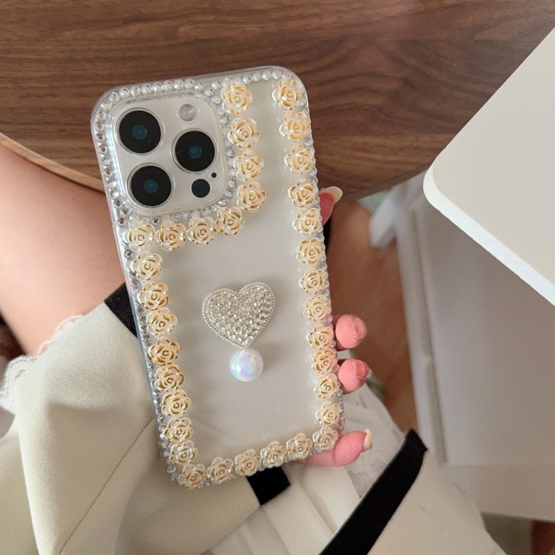 Bloom With Love!Flowers & Heart Pearl iPhone Case