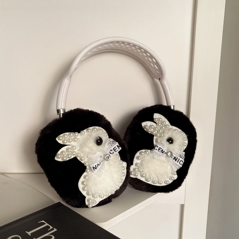 Pearl Bunny Plush Black AirPods Max Case
